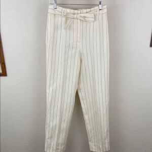 Vintage Talbots 100% Linen Cream Striped High-Waisted Pants size 8